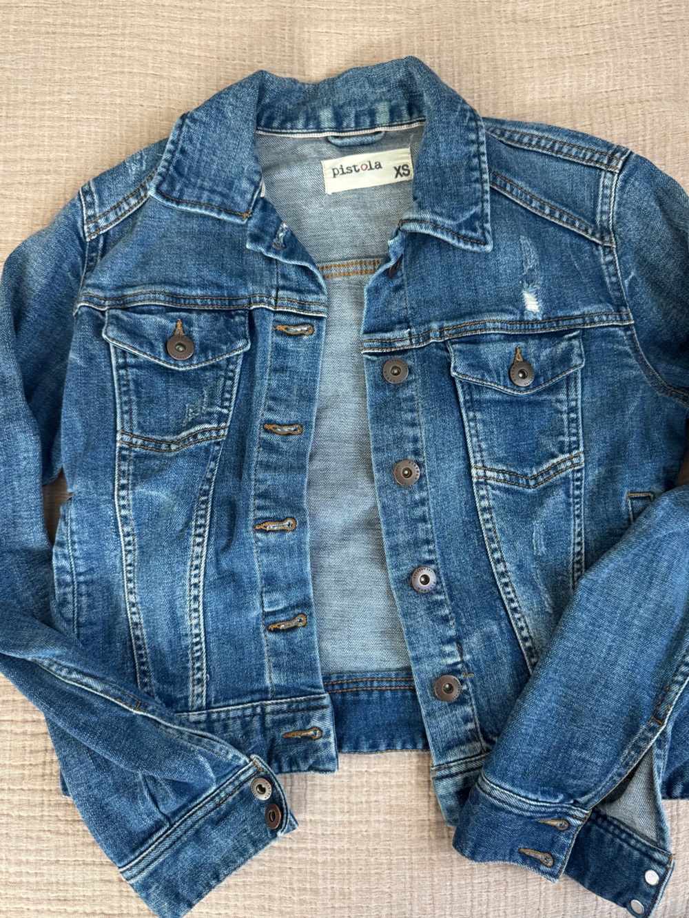 Pistola Distressed Denim Jean Jacket - Size XS